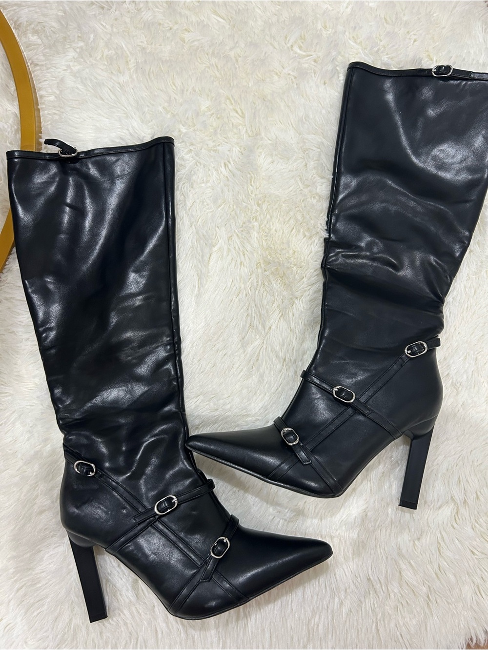 Black Knee-High Pointed Toe High Heel Boots